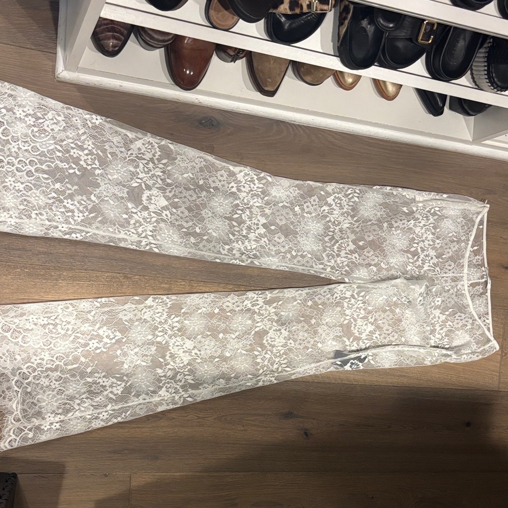 White Lace Flared Pants